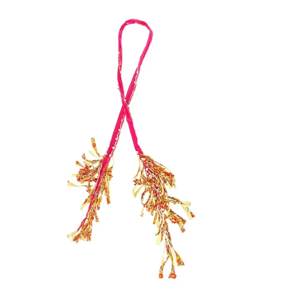 Vintage Boho Pink- Buttons- Skinny Neck scarf Rave- Y2K Fringe 72